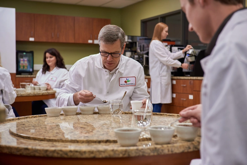  smucker research and development employees cupping coffee